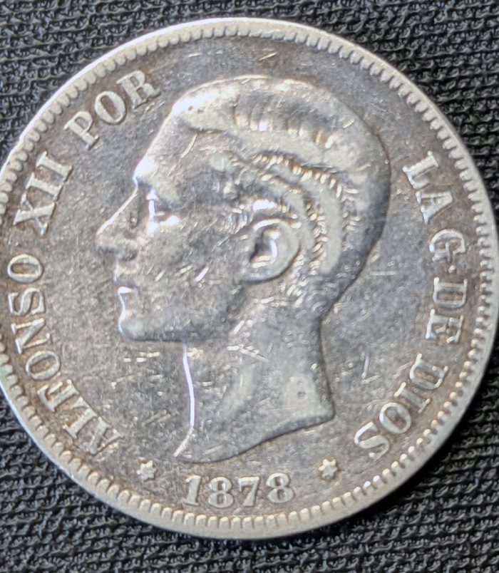5 pesetas 1878 Alfonso XII, ensayadores D.E.-M.