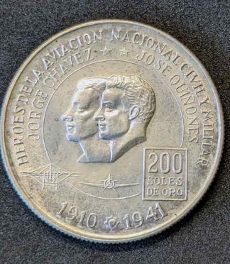 Moneda de 200 soles de oro de Perú de 1974 (Héroes de la Aviación) - PLATA (800 milésimas)