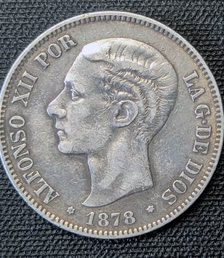 5 pesetas 1878 Alfonso XII, estrellas 18-78 visibles. Ensayadores E.M.-M.