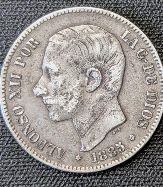 5 pesetas 1885 Alfonso XII, segunda estrella poco visible