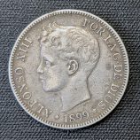 5 pesetas 1899 Alfonso XIII, estrellas visibles. Fin de siglo