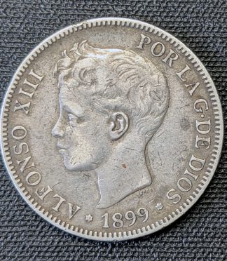 5 pesetas 1899 Alfonso XIII, estrellas visibles. Fin de siglo