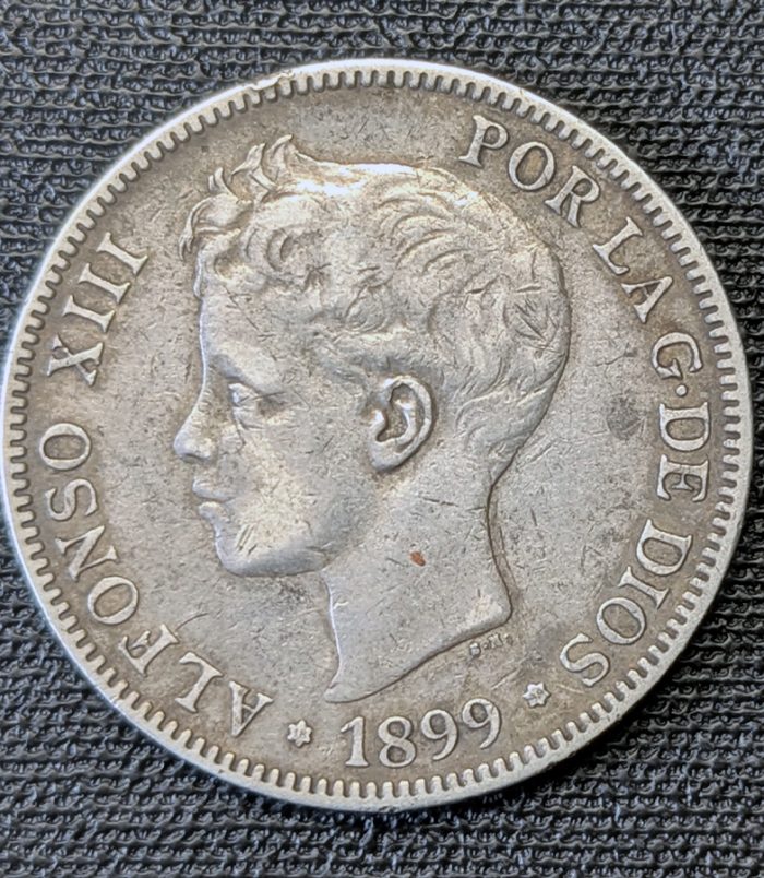 5 pesetas 1899 Alfonso XIII, estrellas visibles. Fin de siglo