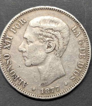 5 pesetas Alfonso XII, 1877 18-77 (DEM) - Estrellas Visibles