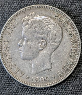 5 pesetas 1898 Alfonso XIII, estrellas 18-98 perfectamente visibles. Año del Desastre