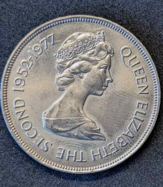 Moneda de 25 peniques de Jersey (1977) - Jubileo de Plata de Isabel II y castillo de Mont Orgueil