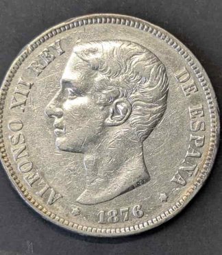 5 pesetas Alfonso XII, 1876 (DEM) - Rey de España