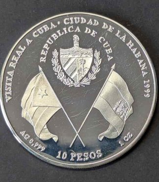 Moneda de Plata 10 Pesos Cuba (1999) - Histórica Visita Real de Juan Carlos I y Sofía