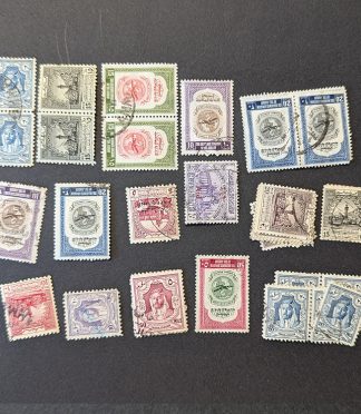 Lote sellos Transjordania y Reino de Jordania Rey Abdullah I sobrecarga Palestina