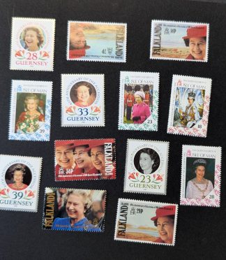 Lote sellos 1992 40 Aniversario Acceso Trono Isabel II Guernsey Malvinas Man