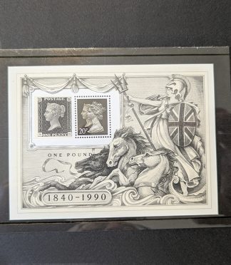 Hoja bloque Reino Unido 150 aniversario Penny Black 1840-1990 Britannia